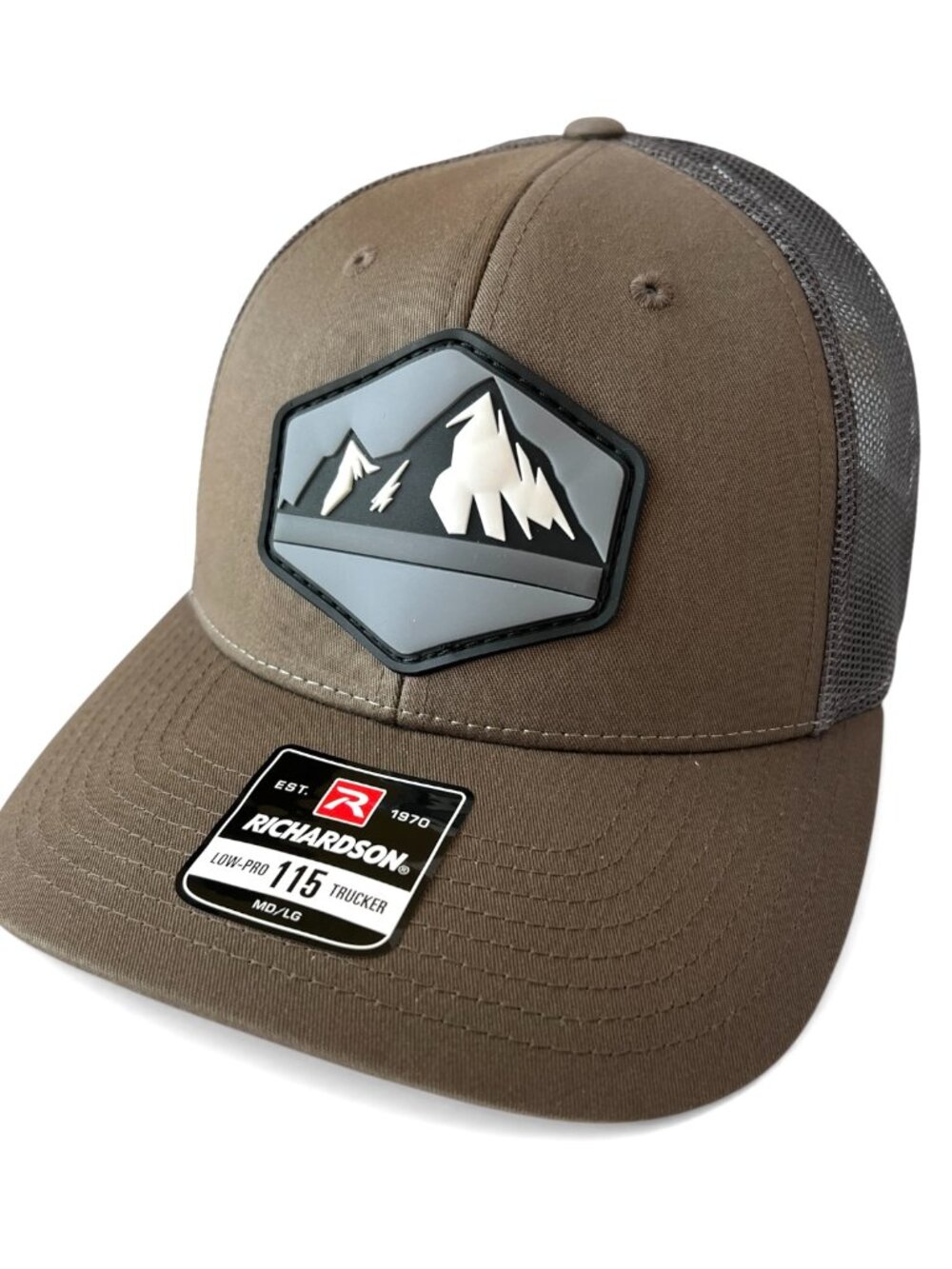 HGP Richardson 115 Mesh Back Snapback Hat Brown Mountain PVC Patch